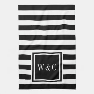 Paño De Cocina Iniciales Monograma Personalizadas con Raya Negra