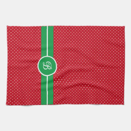 Paño De Cocina Initial, Green Red White Swiss Dot Kitchen Towel