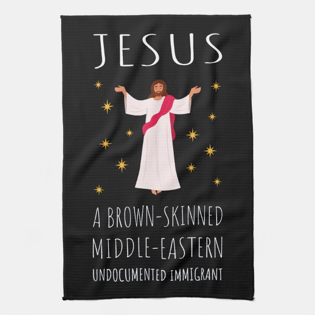 Paño De Cocina Inmigrante indocumentado de piel morena de Jesús (Vertical)