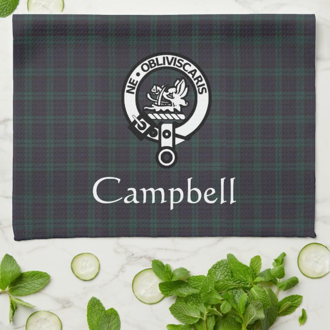 Paño De Cocina Insignia Escudo Campbell y Tartán escoceses (Doblado)