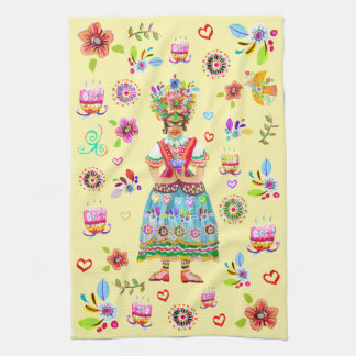 Paño De Cocina Inspiración de arte popular de flores de Frida Kah