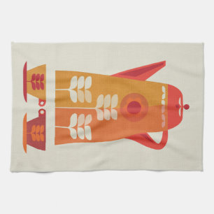Paño De Cocina Inspiración de Mid Century, cafetera Naranja, toal