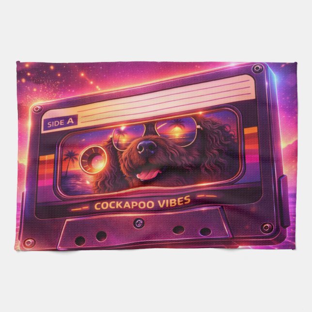 paño de cocina inspirado en los 80 con cockapoo (Horizontal)