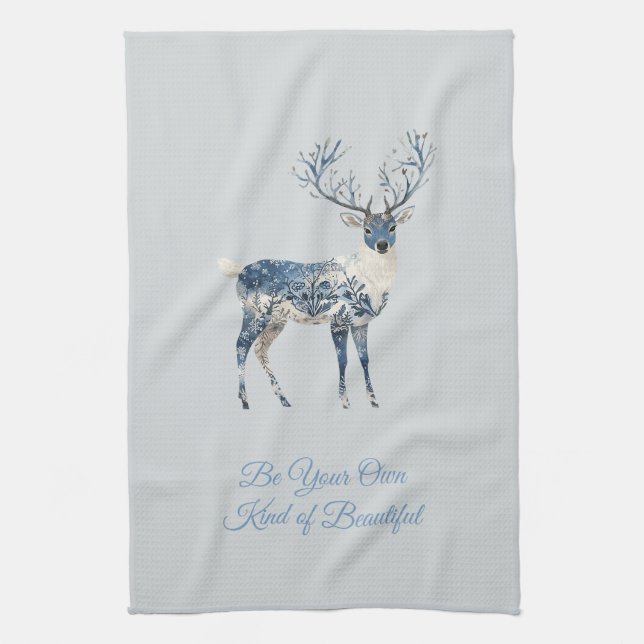 Paño De Cocina Inspirational Christmas Blue White Chic Deer Fox (Vertical)