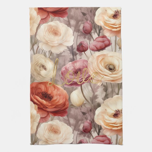 Paño De Cocina Inspirational gold love burgundy cream floral (Vertical)