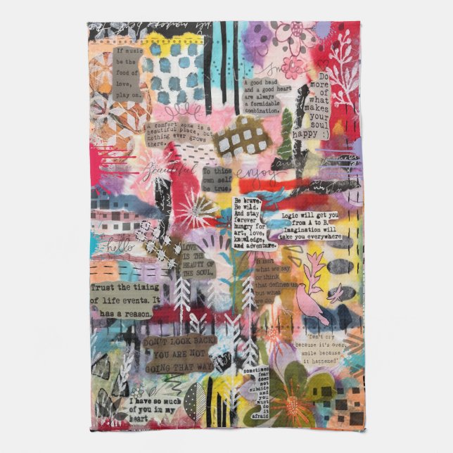 Paño De Cocina Inspirational Mixed Media Collage Kitchen Towel (Vertical)