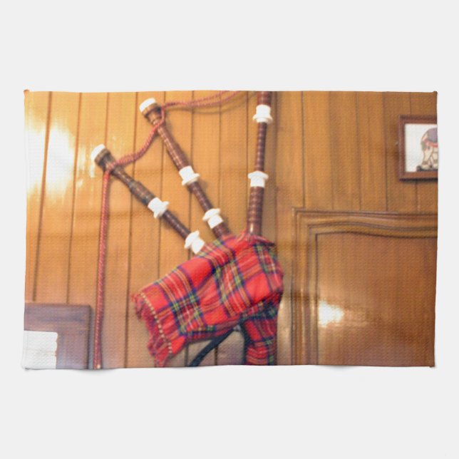 Paño De Cocina Instrumento musical escocés Bagpipe Tartan Plaid (Horizontal)