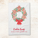 Paño De Cocina Intercambio de cookies de navidades<br><div class="desc">Esta toalla de cocina de Cookie Swap está decorada con una cortina de flores de color acuático con galletas de Navidad y vegetación de temporada. Personalizable fácil. Acuarela original © Michele Davies.</div>