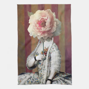 Paño De Cocina Intriga floral Máscara de Peonía Rosa