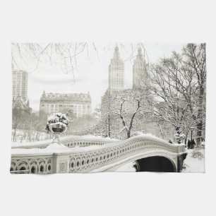 Paño De Cocina Invierno del Central Park - nieve en el puente del