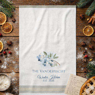 Paño De Cocina Invierno Personalizado – Botánico de Arándano Azul