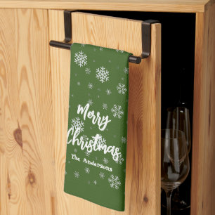 Paño De Cocina Invierno verde blanco Nieve Navidad moderna y feli