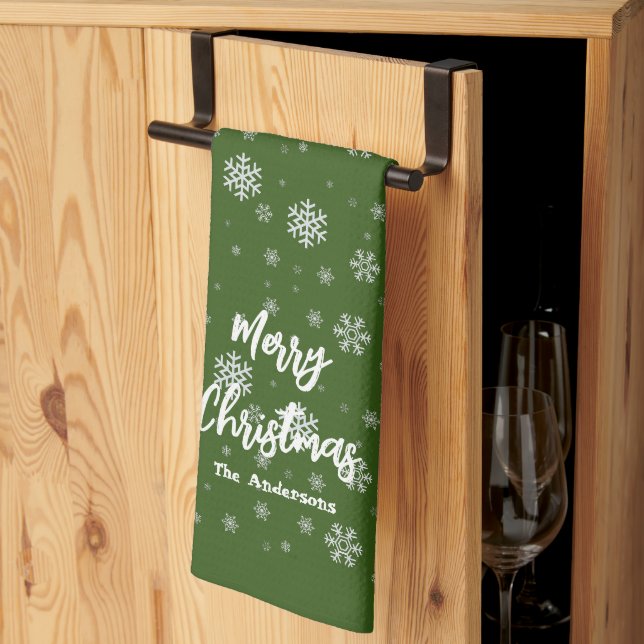 Paño De Cocina Invierno verde blanco Nieve Navidad moderna y feli (Pliegue de tercios)