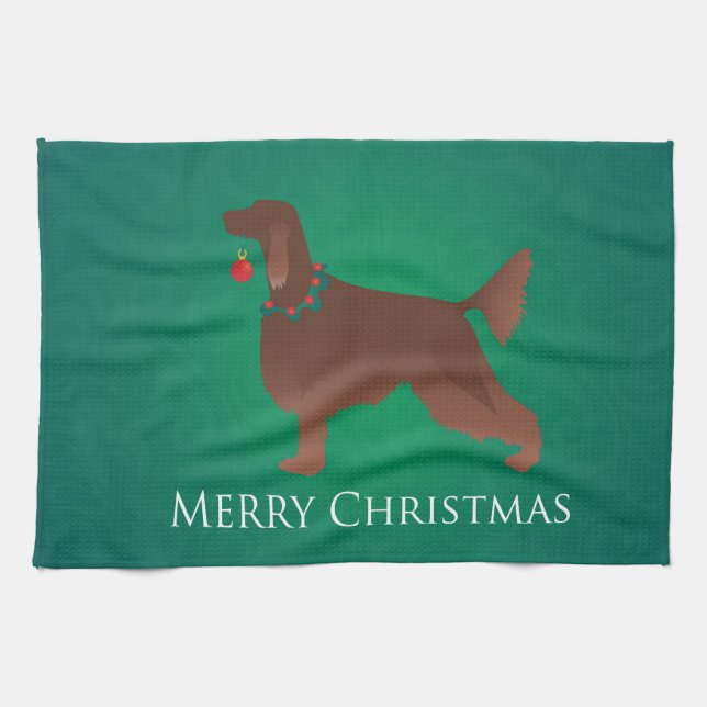 Paño De Cocina Irlandés Setter Dog Merry Christmas Design (Horizontal)