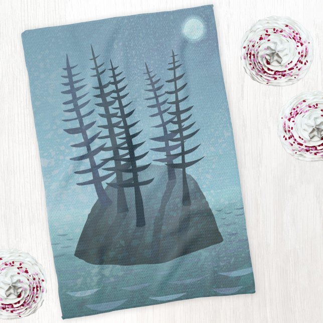 Paño De Cocina Isla en el arte oceánico (Island with pine trees art kitchen tea towel)