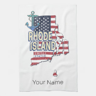Paño De Cocina Isla Rhode Estados Unidos Mapa del Estado Retro Vi