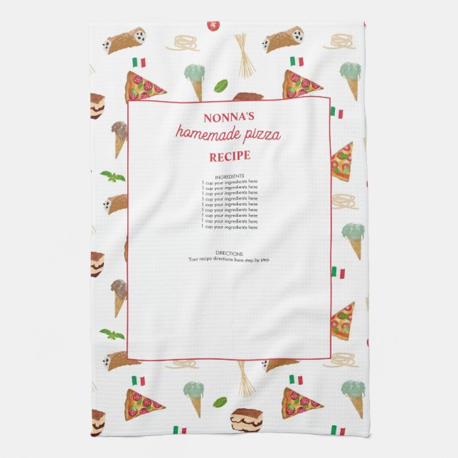 Paño De Cocina Italian Food Pizza Pasta Tiramisu Nonna Recipes (Vertical)