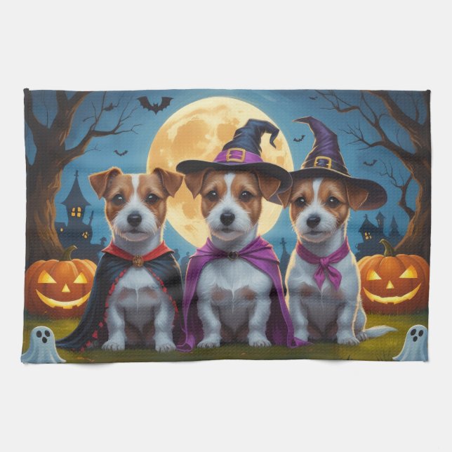 Paño De Cocina Jack Russell Dogs Pumpkin Halloween Funny (Horizontal)