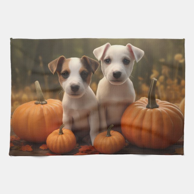 Paño De Cocina Jack Russell Puppy Autumn Delight Pumpkin (Horizontal)