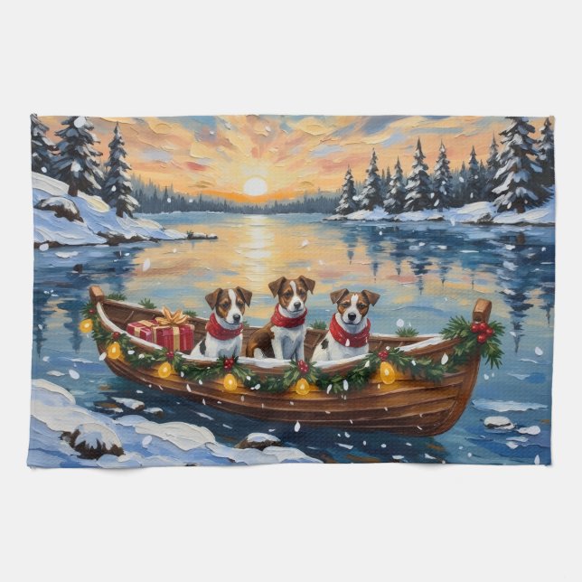 Paño De Cocina Jack Russell Terrier Christmas Boat Holiday (Horizontal)