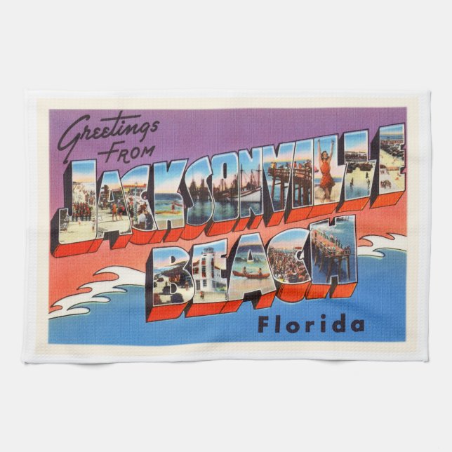 Paño De Cocina Jacksonville Beach Florida FL Old Travel Souvenir (Horizontal)