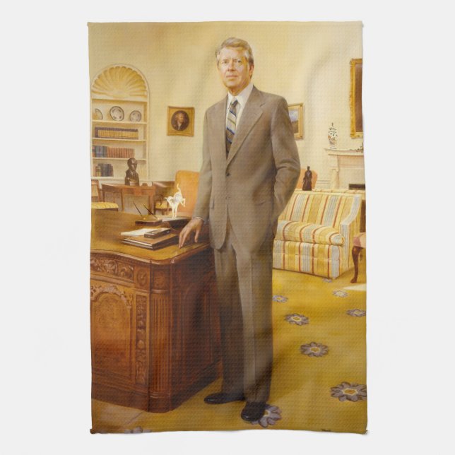 Paño De Cocina James Earl Carter pintó retrato del presidente de  (Vertical)