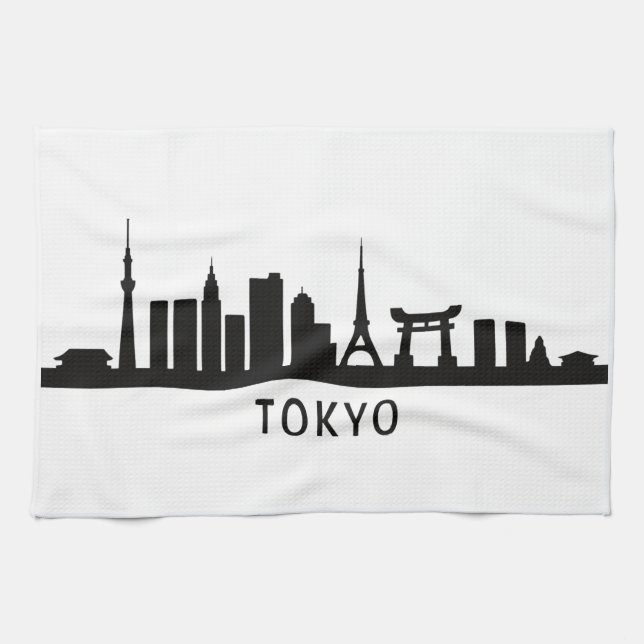 Paño De Cocina Japan Cityscape Travel | Tokyo Skyline Silhouette (Horizontal)