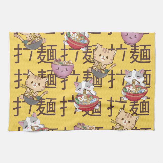 Paño De Cocina Japanese Kawaii Anime Cat Ramen Noodles (Horizontal)
