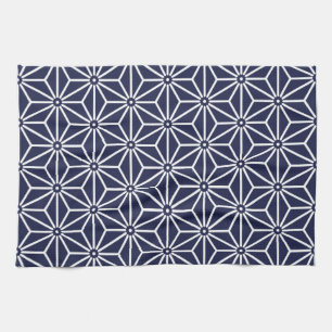 Paño De Cocina Japonés Yukata Jinbei Asanoha Marina Azul Oriental