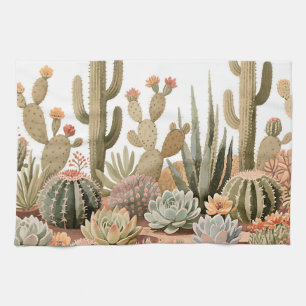Paño De Cocina Jardín Acuarela de Cactus Suculentos del Desierto