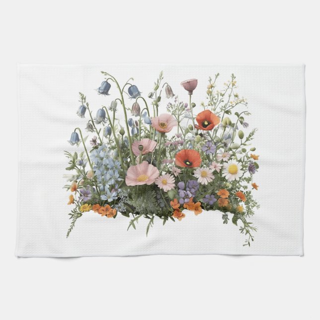 Paño De Cocina Jardín botánico de flores de pradera silvestre (Horizontal)