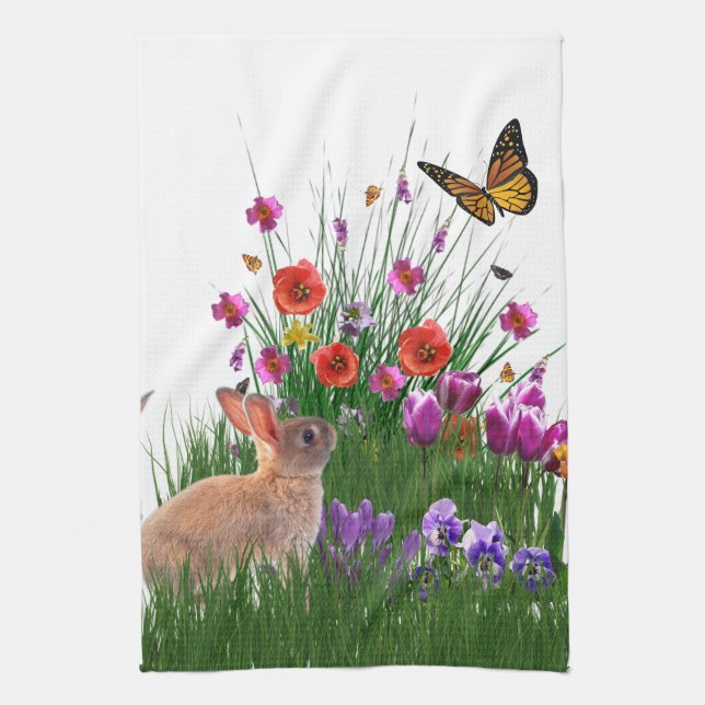 Paño De Cocina Jardín de flores de mariposa de primavera (Vertical)