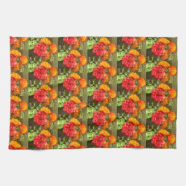 Paño De Cocina Jardín De Flores Rojas Y naranja