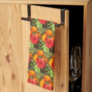 Paño De Cocina Jardín De Flores Rojas Y naranja