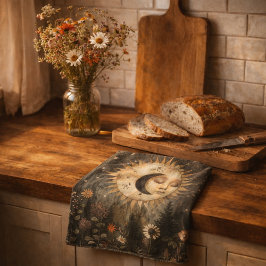 Paño De Cocina Jardín de flores silvestres Boho Celestial Sol Lun