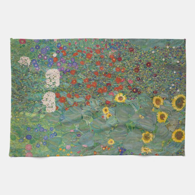 Paño De Cocina Jardín de granja con girasoles por Gustav Klimt (Horizontal)