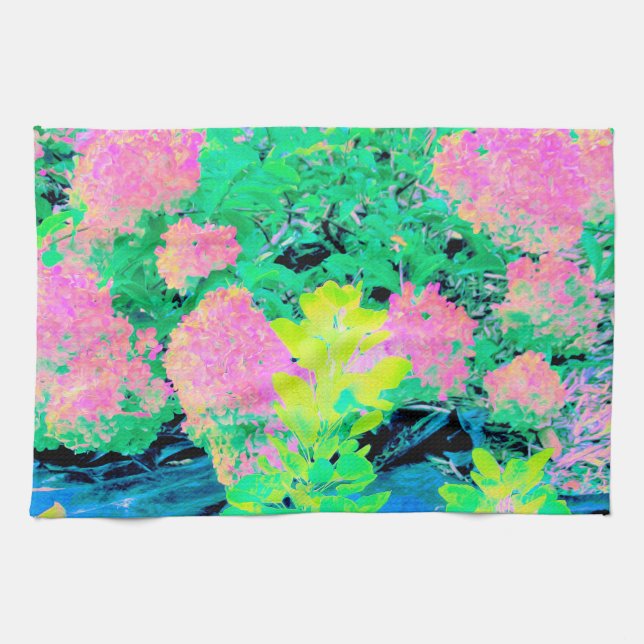Paño De Cocina Jardín de hidrangea rosada con oliva amarilla (Horizontal)