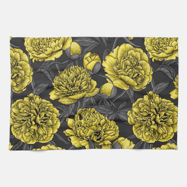 Paño De Cocina Jardín de peones nocturnos en amarillo y gris (Horizontal)