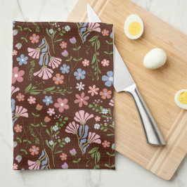 Paño De Cocina Jardín de primavera con fondo de color marrón