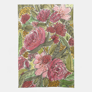 Paño De Cocina Jardín de primavera floral color arena rosa Bonito