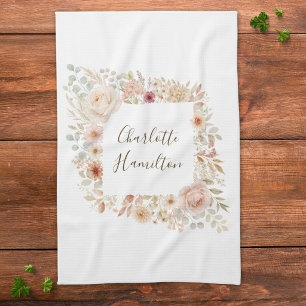Paño De Cocina Jardín de Rosas en Acuarela Floral Nombre Personal