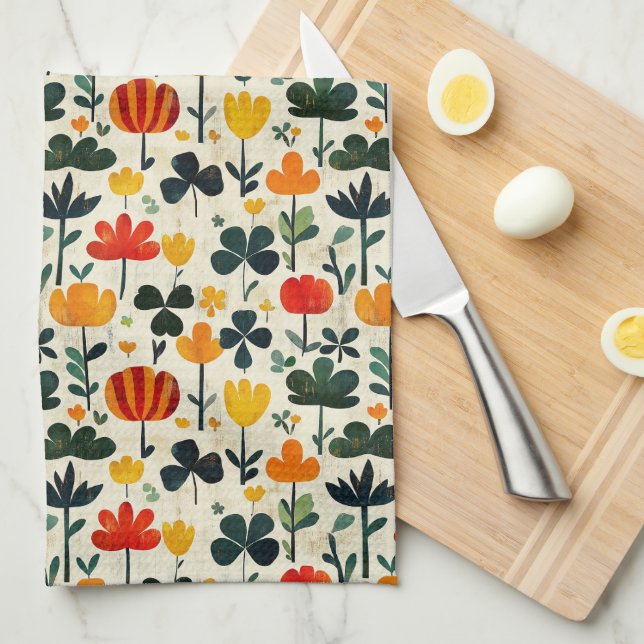 Paño De Cocina Jardín de Trébol Folk (Doblado Cuarto)