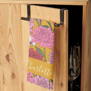 Paño De Cocina Jardín Floral Boho Amarillo Nombre Personalizado