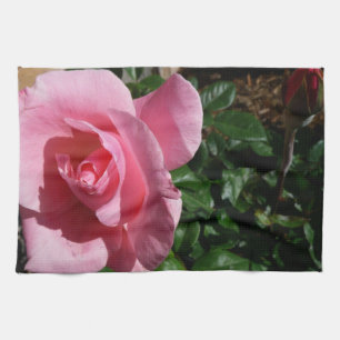 Paño De Cocina Jardín floral de rosa rosa y capullo