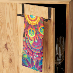 Paño De Cocina Jardín Psicodélico Bohemio Retro Boho Colorful Ki
