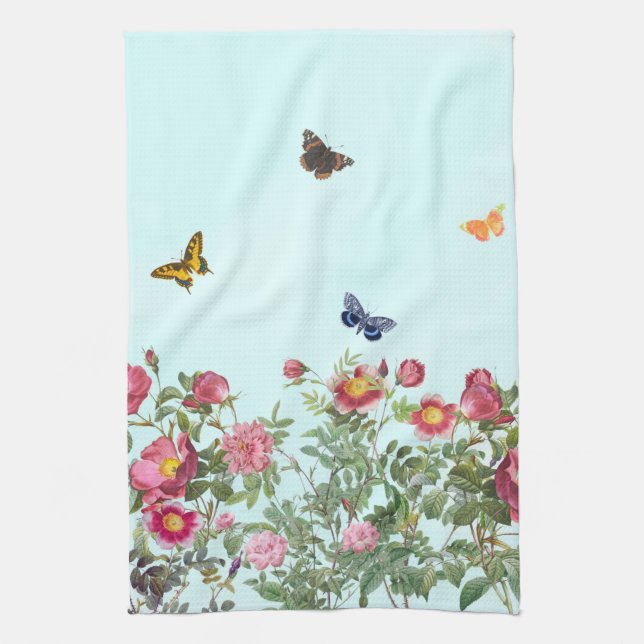 Paño De Cocina Jardín Rosa y mariposas (Vertical)