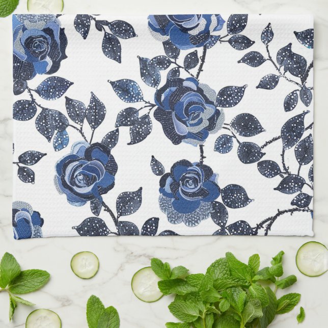 Paño De Cocina Jardines Florales Azules (Doblado)