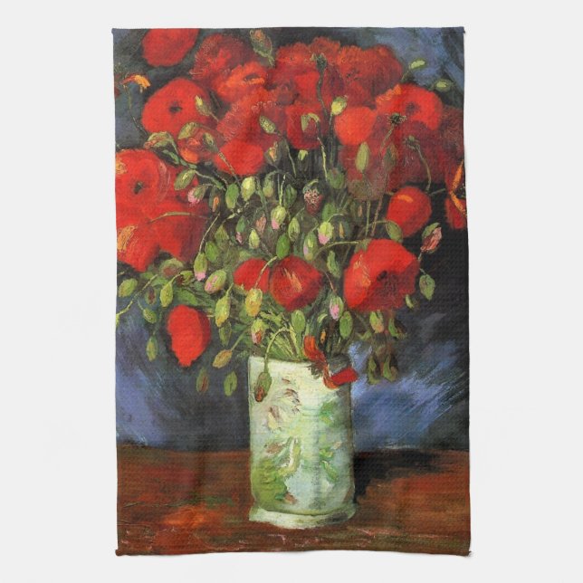 Paño De Cocina Jarrón con amapolas rojas de Vincent van Gogh (Vertical)