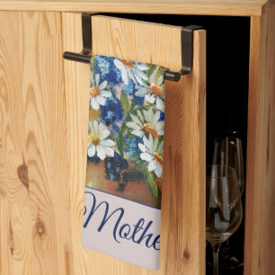 Paño De Cocina Jarrón de margaritas en acuarela personalizable