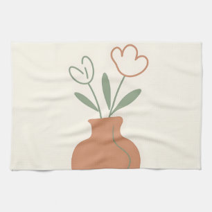 Paño De Cocina Jarrón de Tulipán Minimalista Arte de Línea